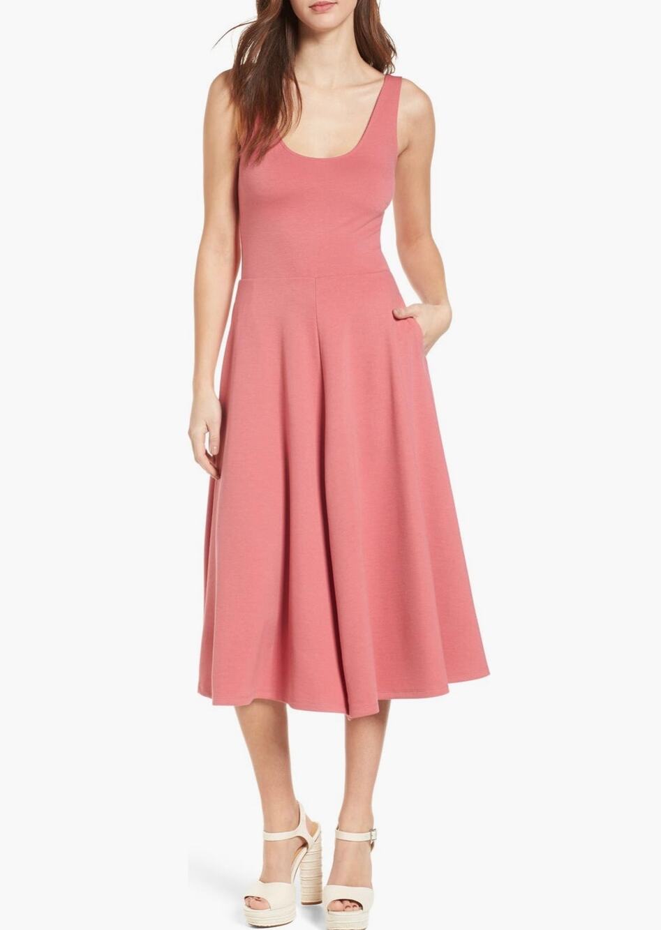 LEITH Pink Stretch Knit Midi Dress Size Small